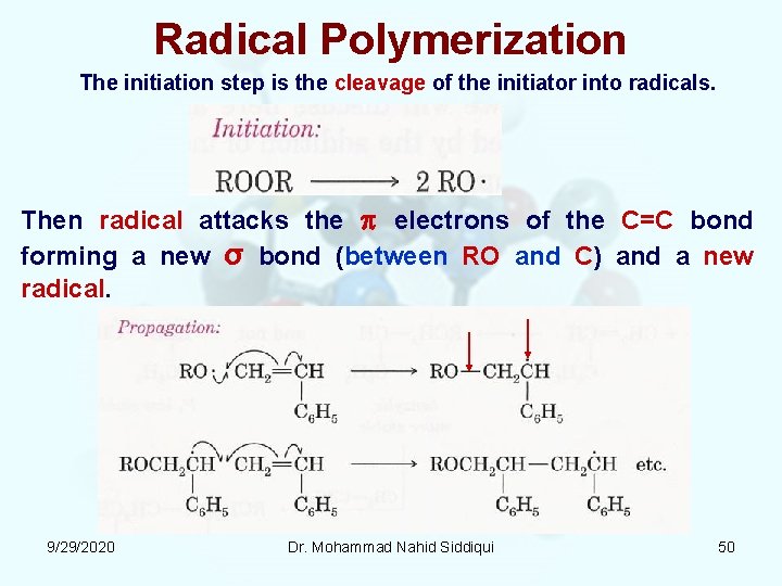 Radical Polymerization The initiation step is the cleavage of the initiator into radicals. Then