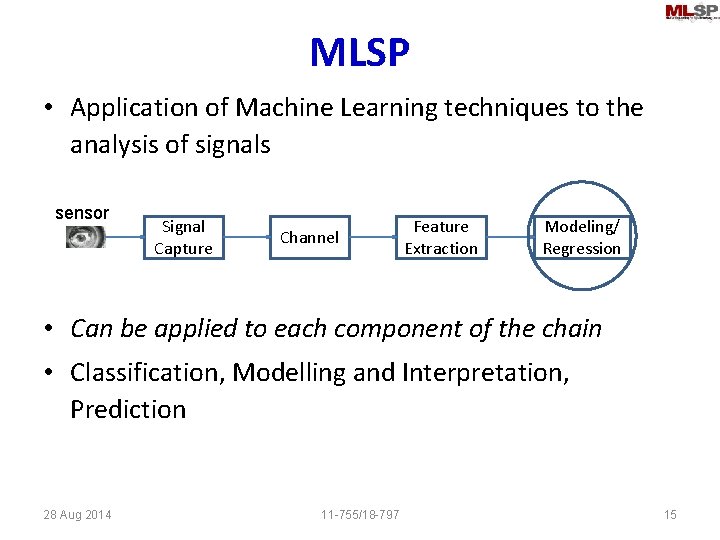 MLSP • Application of Machine Learning techniques to the analysis of signals sensor Signal