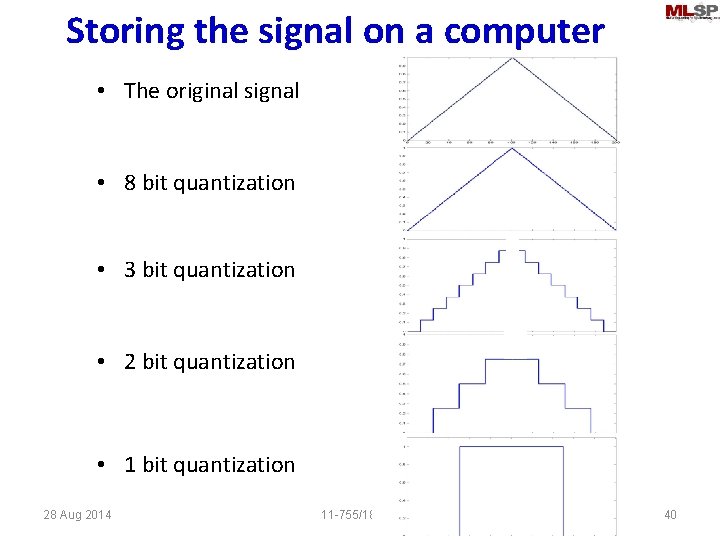 Storing the signal on a computer • The original signal • 8 bit quantization