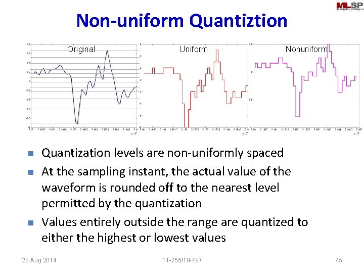 Non-uniform Quantiztion Original n n n Uniform Nonuniform Quantization levels are non-uniformly spaced At