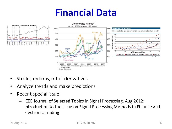 Financial Data • Stocks, options, other derivatives • Analyze trends and make predictions •