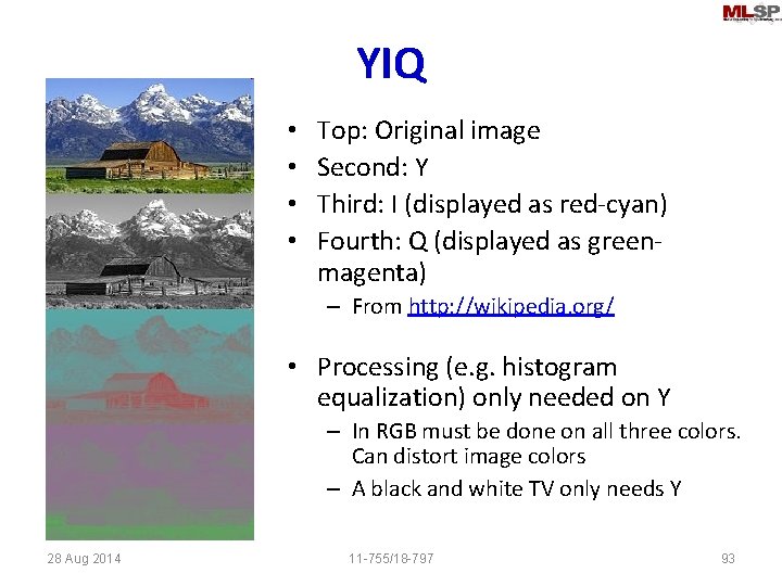 YIQ • • Top: Original image Second: Y Third: I (displayed as red-cyan) Fourth: