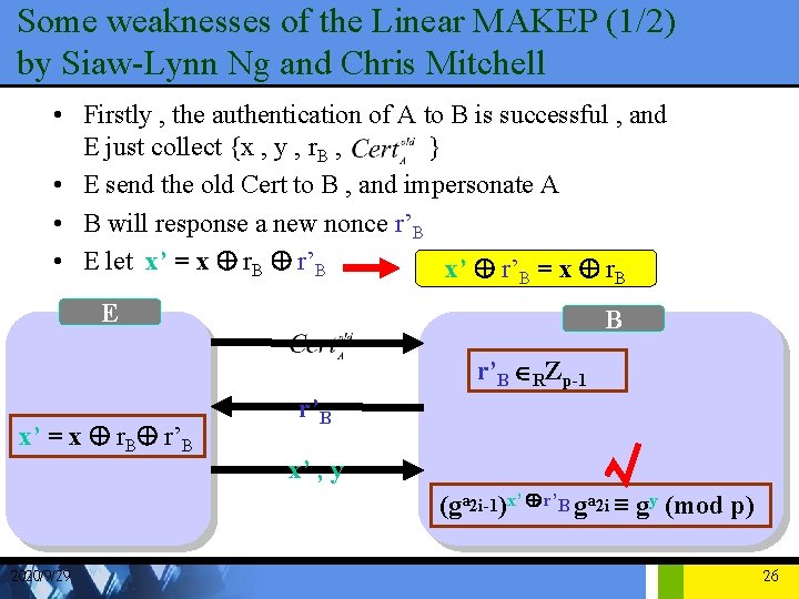 Some weaknesses of the Linear MAKEP (1/2) by Siaw-Lynn Ng and Chris Mitchell •