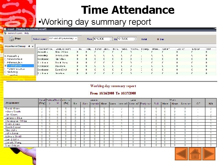 Time Attendance • Working day summary report 
