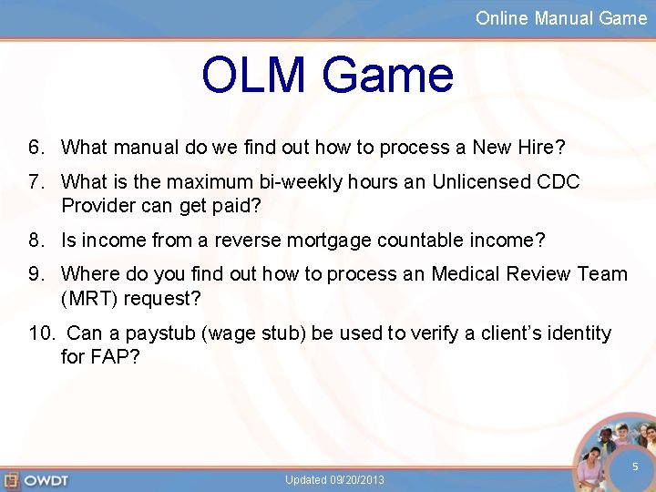 Online Manual Game OLM Game 6. What manual do we find out how to