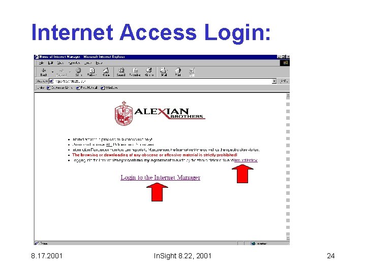 Internet Access Login: 8. 17. 2001 In. Sight 8. 22, 2001 24 
