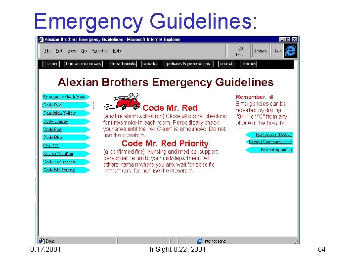 Emergency Guidelines: 8. 17. 2001 In. Sight 8. 22, 2001 64 