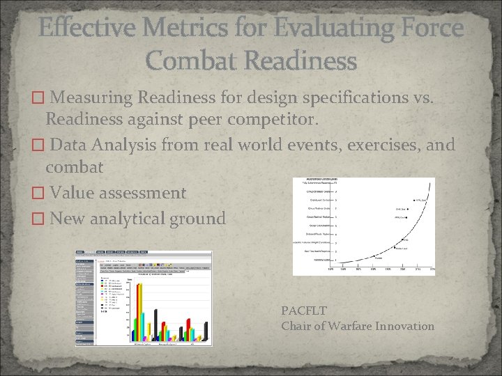 Effective Metrics for Evaluating Force Combat Readiness � Measuring Readiness for design specifications vs.