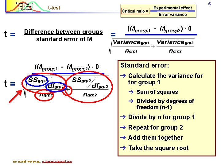 Psychology 242 Introduction to Research t= 6 t-test Difference between groups standard error of Psychology 242 Introduction to Research t= 6 t-test Difference between groups standard error of