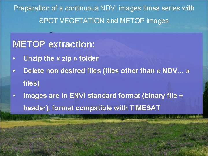 Preparation of a continuous NDVI images times series with SPOT VEGETATION and METOP images