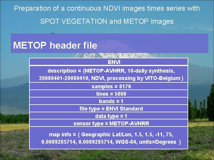 Preparation of a continuous NDVI images times series with SPOT VEGETATION and METOP images