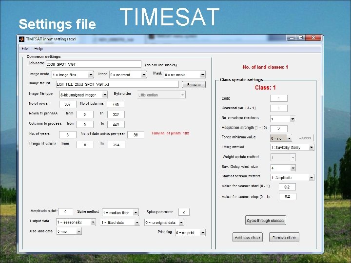 Settings file TIMESAT 