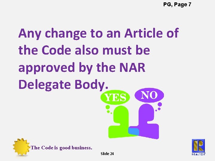 PG, Page 7 Any change to an Article of the Code also must be