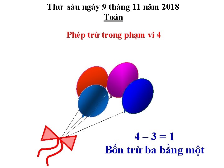 Thứ sáu ngày 9 tháng 11 năm 2018 Toán Phép trừ trong phạm vi