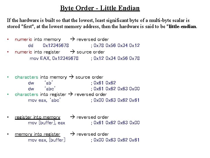 Byte Order - Little Endian If the hardware is built so that the lowest,