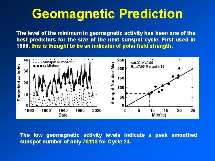 Geomagnetic Prediction The level of the minimum in geomagnetic activity has been one of