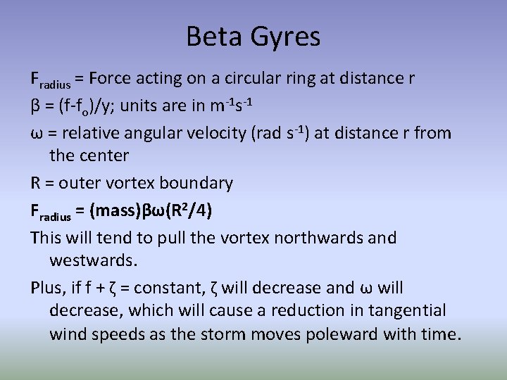 Beta Gyres Fradius = Force acting on a circular ring at distance r β