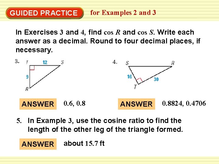 Warm-Up Exercises GUIDED PRACTICE for Examples 2 and 3 In Exercises 3 and 4,