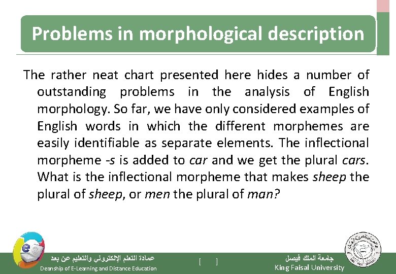 Problems in morphological description The rather neat chart presented here hides a number of