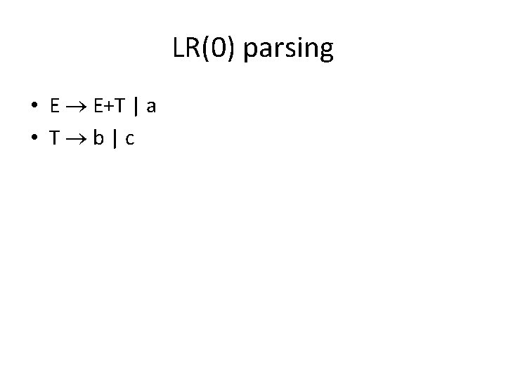 LR(0) parsing • E E+T | a • T b|c 