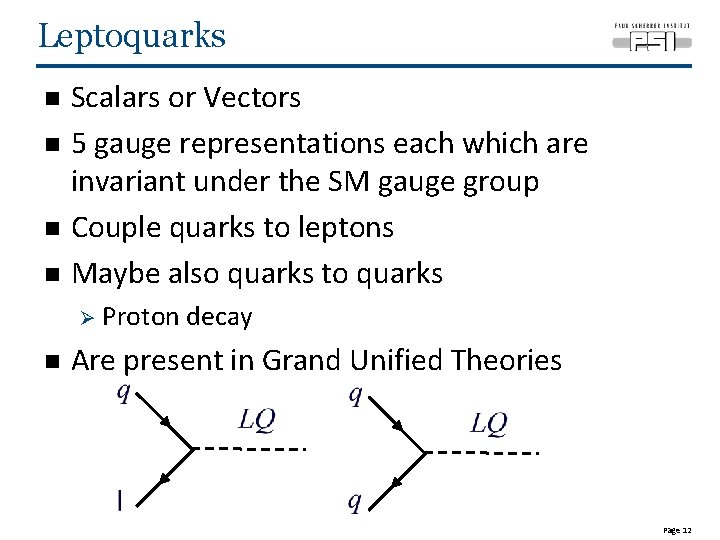 Leptoquarks n n Scalars or Vectors 5 gauge representations each which are invariant under