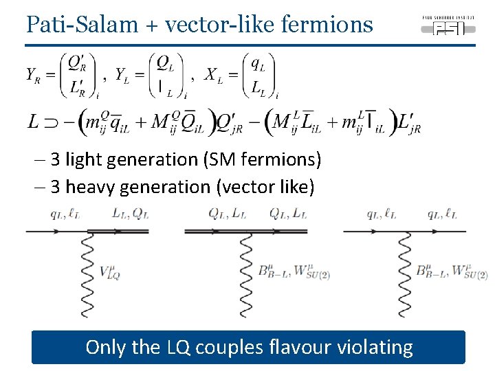 Pati-Salam + vector-like fermions - 3 light generation (SM fermions) - 3 heavy generation