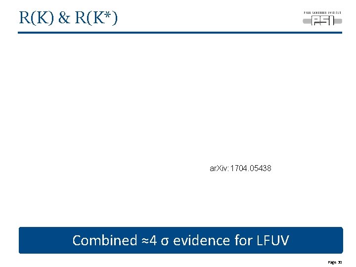 R(K) & R(K*) ar. Xiv: 1704. 05438 Combined ≈4 σ evidence for LFUV Page