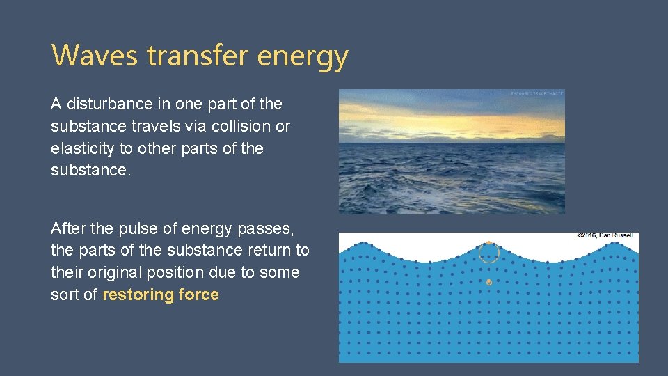Waves transfer energy A disturbance in one part of the substance travels via collision