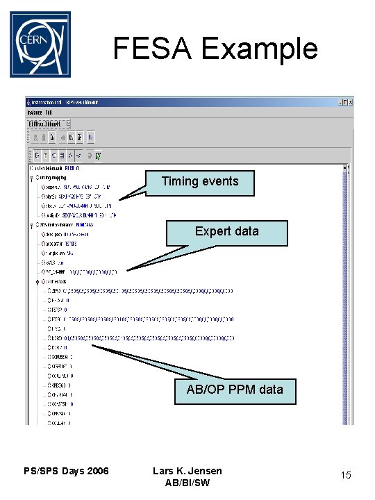 FESA Example Timing events Expert data AB/OP PPM data PS/SPS Days 2006 Lars K.