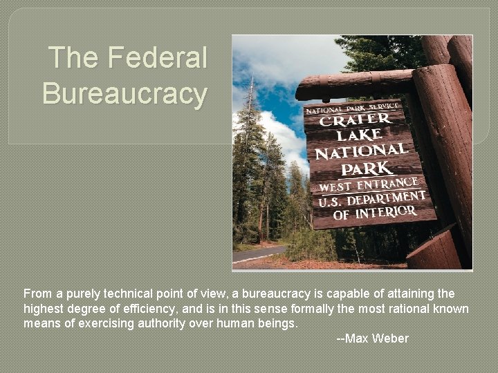 The Federal Bureaucracy From a purely technical point of view, a bureaucracy is capable