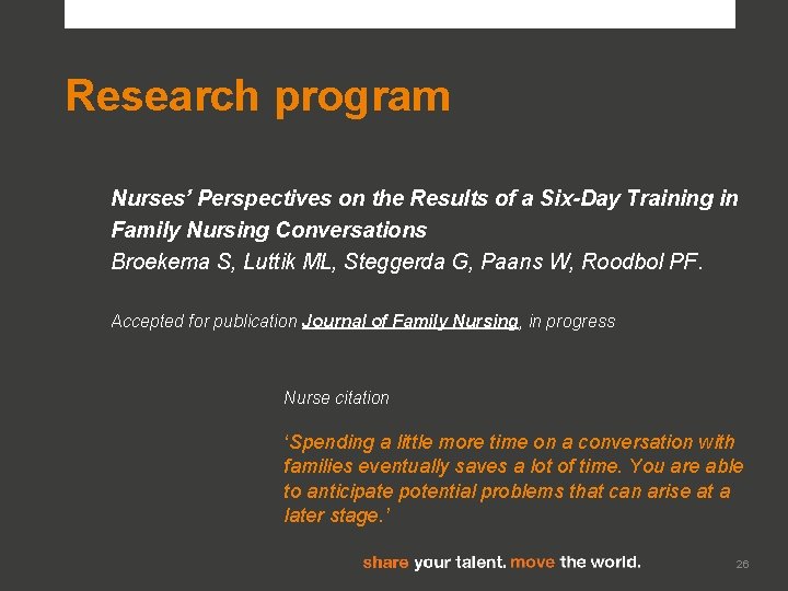Research program Nurses’ Perspectives on the Results of a Six-Day Training in Family Nursing