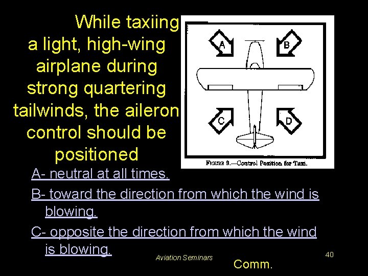 #5656. While taxiing a light, high-wing airplane during strong quartering tailwinds, the aileron control