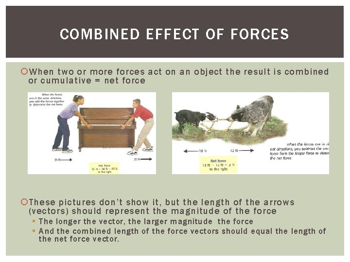 COMBINED EFFECT OF FORCES When two or more forces act on an object the