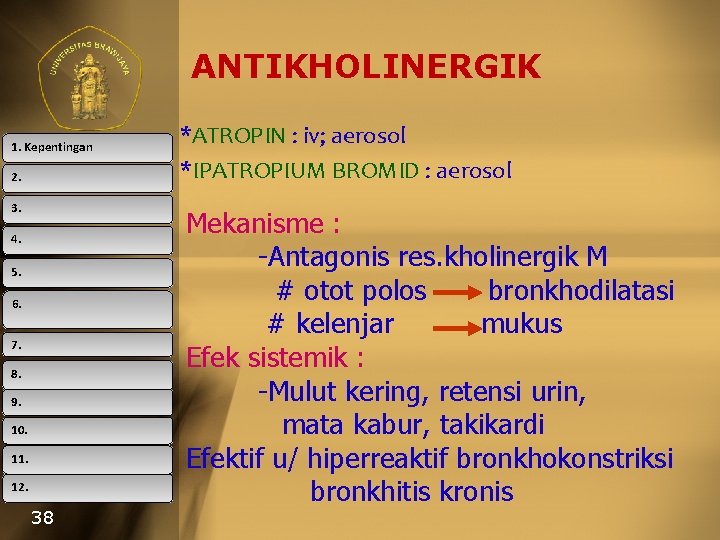 ANTIKHOLINERGIK 1. Kepentingan 2. 3. 4. 5. 6. 7. 8. 9. 10. 11. 12.