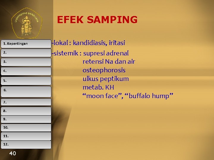 EFEK SAMPING 1. Kepentingan 2. 3. 4. 5. 6. 7. 8. 9. 10. 11.