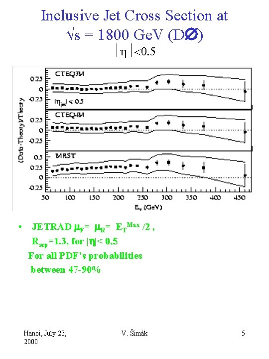 Inclusive Jet Cross Section at Ös = 1800 Ge. V (DÆ) ½h½<0. 5 •