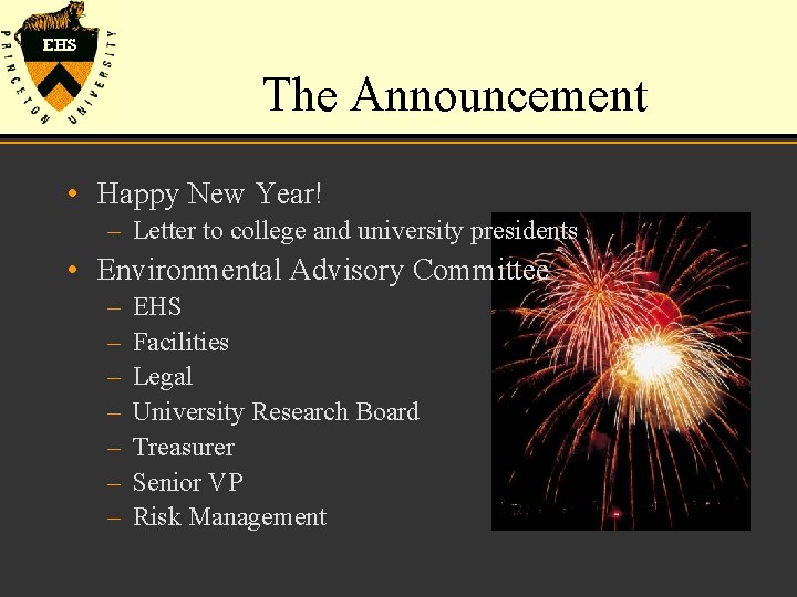 The Announcement • Happy New Year! – Letter to college and university presidents •