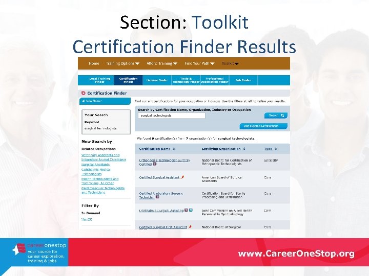 Section: Toolkit Certification Finder Results 