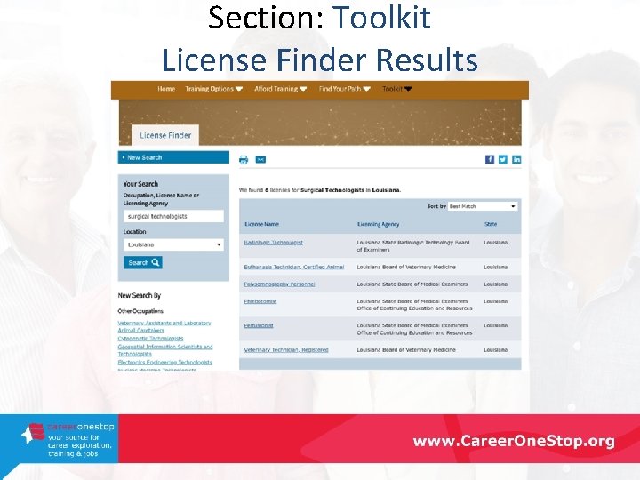 Section: Toolkit License Finder Results 