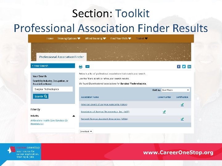 Section: Toolkit Professional Association Finder Results 