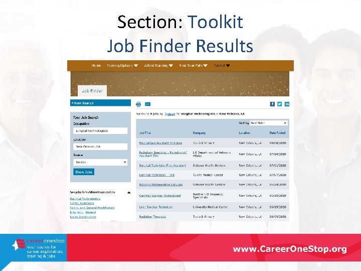 Section: Toolkit Job Finder Results 