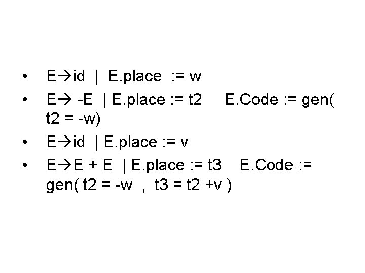  • • E id | E. place : = w E -E |