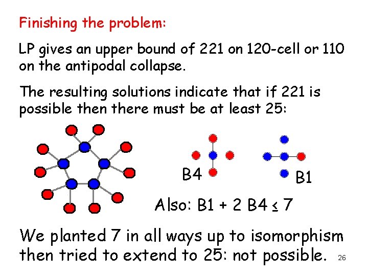 Finishing the problem: LP gives an upper bound of 221 on 120 -cell or