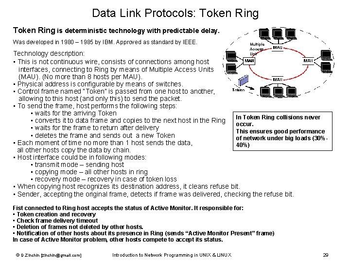 Data Link Protocols: Token Ring is deterministic technology with predictable delay. Was developed in