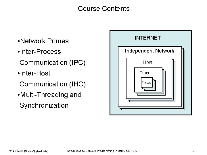 Course Contents • Network Primes • Inter-Process INTERNET Independent Network Communication (IPC) • Inter-Host