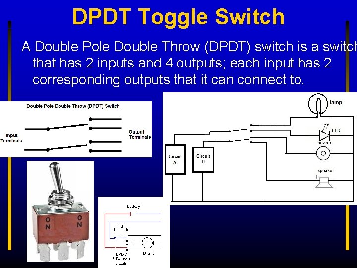 DPDT Toggle Switch A Double Pole Double Throw (DPDT) switch is a switch that