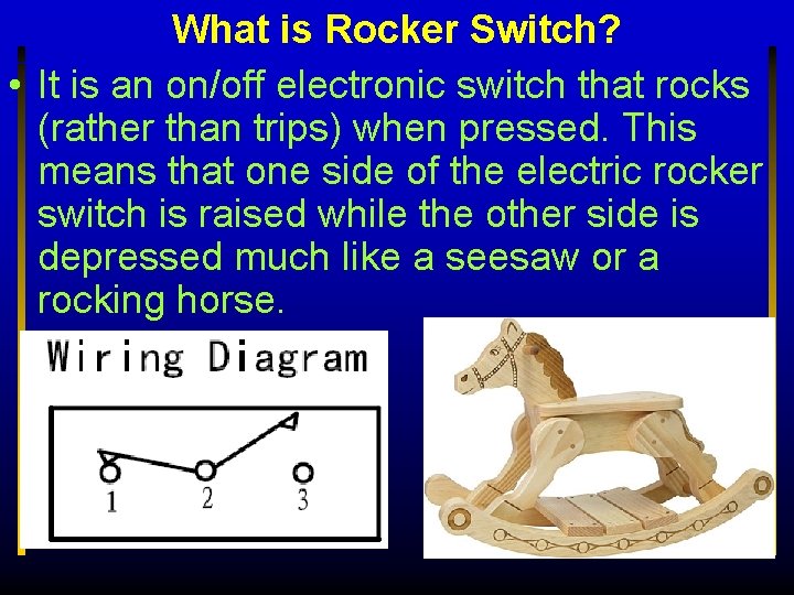 What is Rocker Switch? • It is an on/off electronic switch that rocks (rather