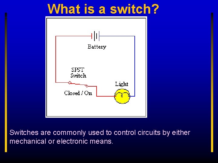 What is a switch? Switches are commonly used to control circuits by either mechanical