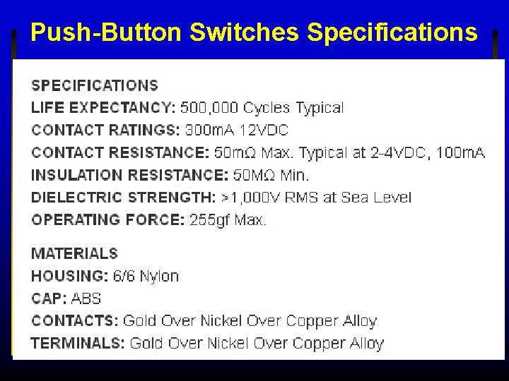 Push-Button Switches Specifications 