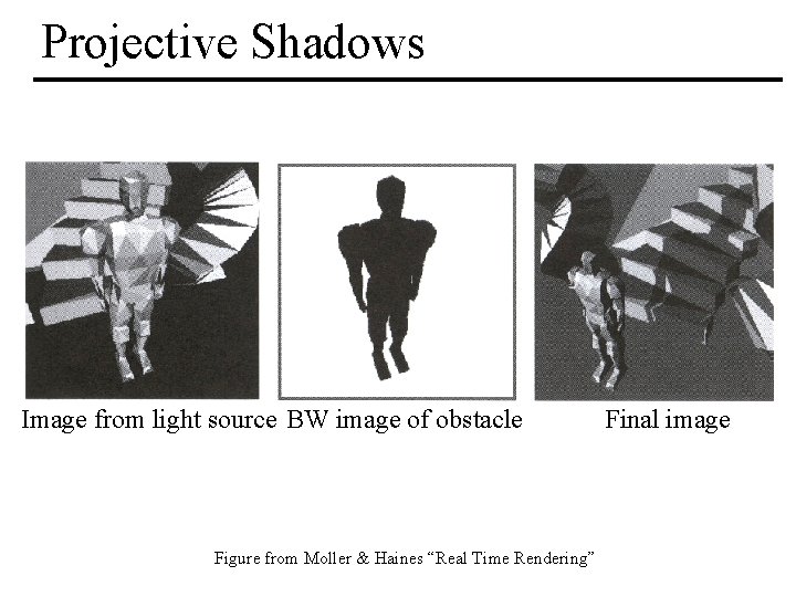 Projective Shadows Image from light source BW image of obstacle Figure from Moller &